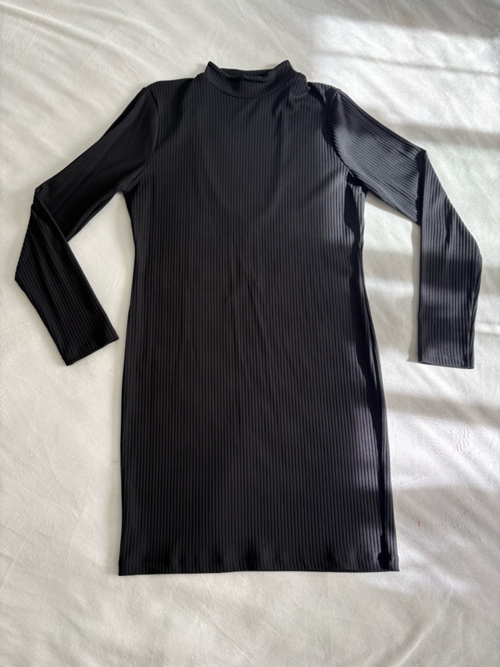 Black Victoria Sport Long Sleeve Ribbed Mini Bodycon Dress • Large